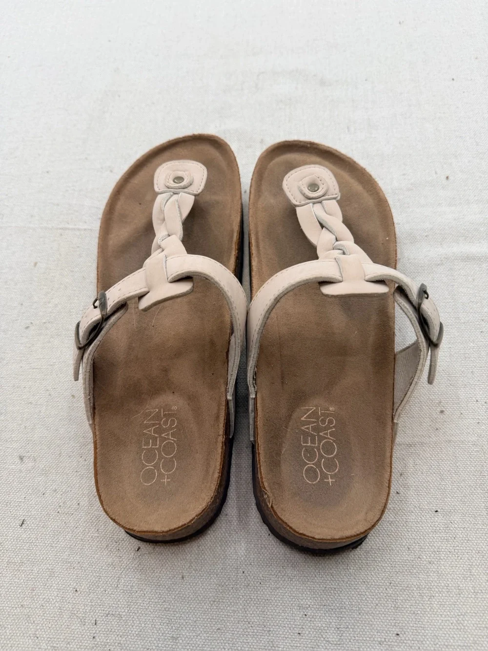 Women’s Neutral Braided Toe-Post Sandals - Beige